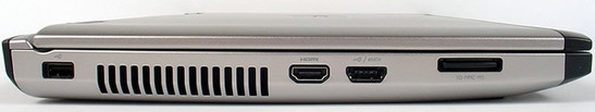 lewy bok: USB 2.0, szczeliny układu chłodzenia, HDMI, eSATA/USB 2.0, czytnik kart pamięci