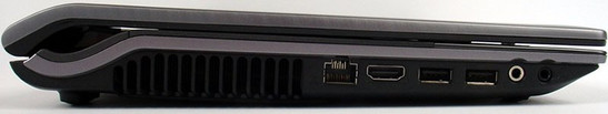 lewy bok: 2x audio, 2x USB, HDMI, LAN, szczeliny wentylacyjne lewy bok: 2x audio, 2x USB, HDMI, LAN, szczeliny wentylacyjne