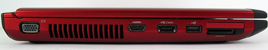 lewy bok: VGA, HDMI, eSATA/USB 2.0, USB 2.0, ExpressCard/34, czytnik kart