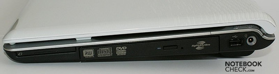 prawy bok: ExpressCard, napęd optyczny, USB, gniazdo zasilania