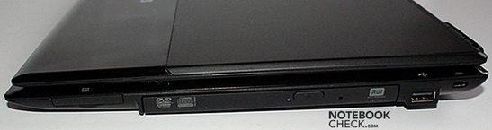 prawy bok: ExpressCard34, napęd optyczny, USB, blokada Kensingtona