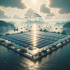 Pływający park solarny (symboliczny obraz: DALL-E AI)