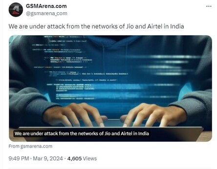 Publikacja jest atakowana przez dodatkowe 100,00 adresów IP co godzinę, rzekomo z indyjskich źródeł. (Źródło: GSMArena via Twitter)