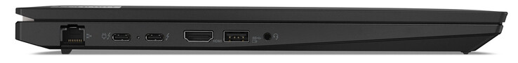 lewa strona: Gigabit-Ethernet, 2x Thunderbolt 4, HDMI 2.1, USB A 3.2 Gen 1, 3,5 mm audio