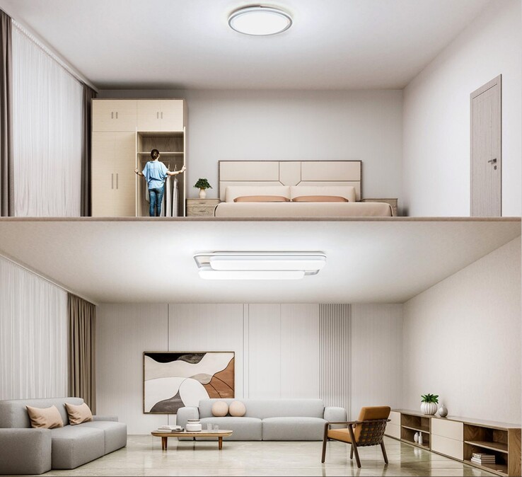 Xiaomi Mijia Smart Ceiling Light Pro do sypialni (góra) i salonu (dół). (Źródło obrazu: Xiaomi)