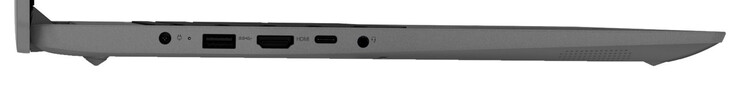 Po lewej: złącze zasilania, USB 3.2 Gen 1 (USB-A), HDMI, USB 3.2 Gen 1 (USB-C; Power Delivery, DisplayPort), gniazdo audio combo 3,5 mm