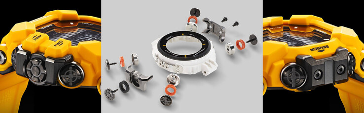 RANGEMAN został zaprojektowany do pracy w ekstremalnych warunkach z dużymi przyciskami chronionymi stalowymi osłonami i pływającym wewnętrznym modułem zegarka. (Źródło: Casio)