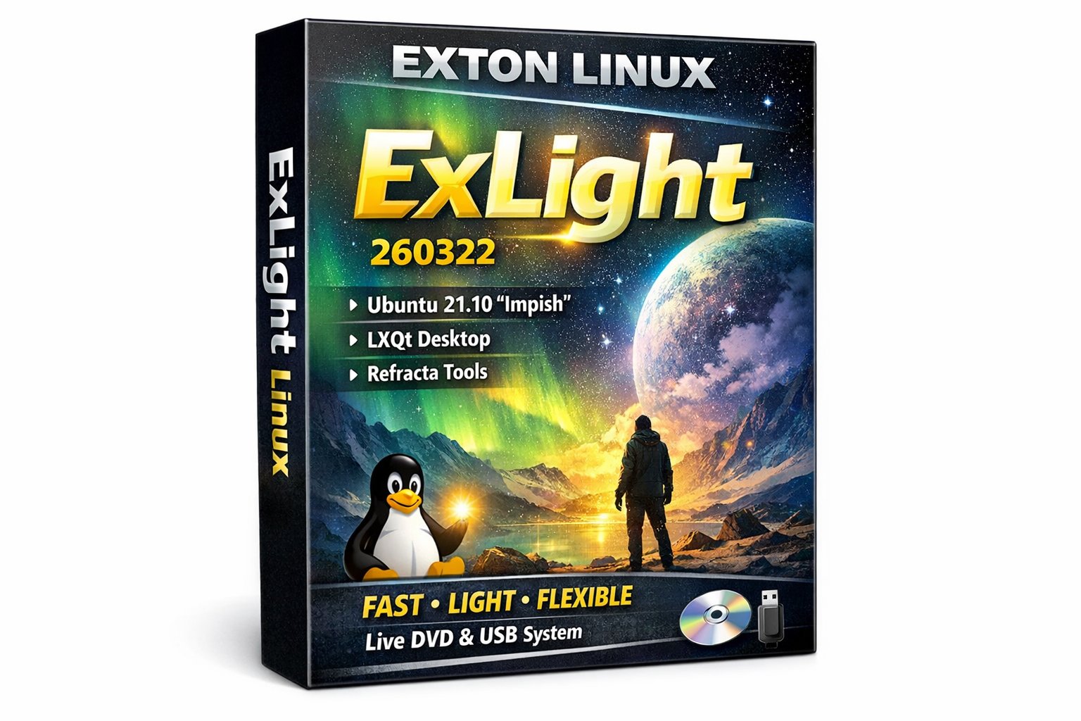 Exton Linux ExLight 260322 spada z Enlightenment 0.27.1, Calamares 3.3.14-1 i nie tylko