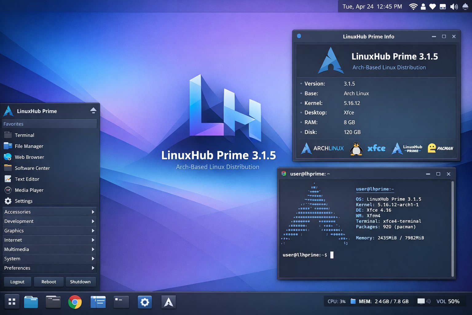 Arch-based LinuxHub Prime 3.1.5 uruchamia się z wieloma aktualizacjami i poprawkami