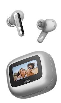 Słuchawki douszne z serii JBL Live 3 są wyposażone w etui ładujące z ekranem dotykowym o przekątnej 1,45 cala do sterowania ustawieniami. (Źródło: JBL)