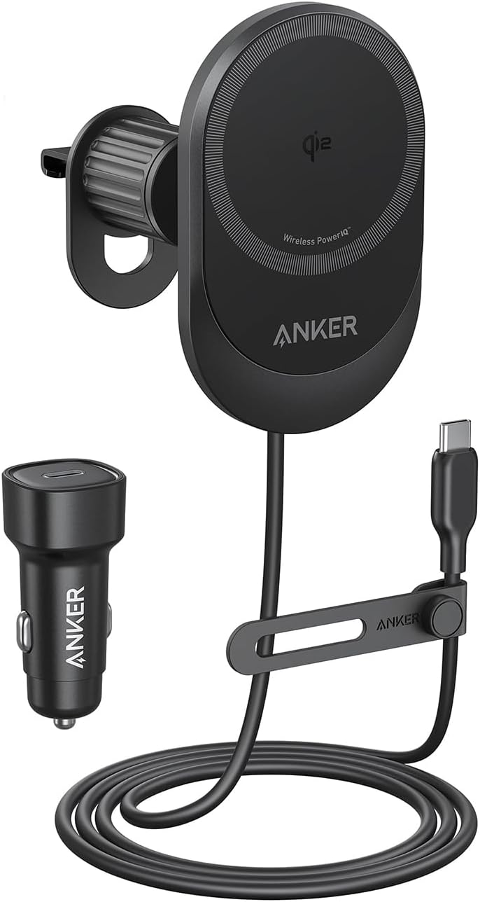 Oryginalna bezprzewodowa ładowarka samochodowa Anker MagGo (podkładka, wbudowany kabel USB-C). (Źródło zdjęcia: Anker)