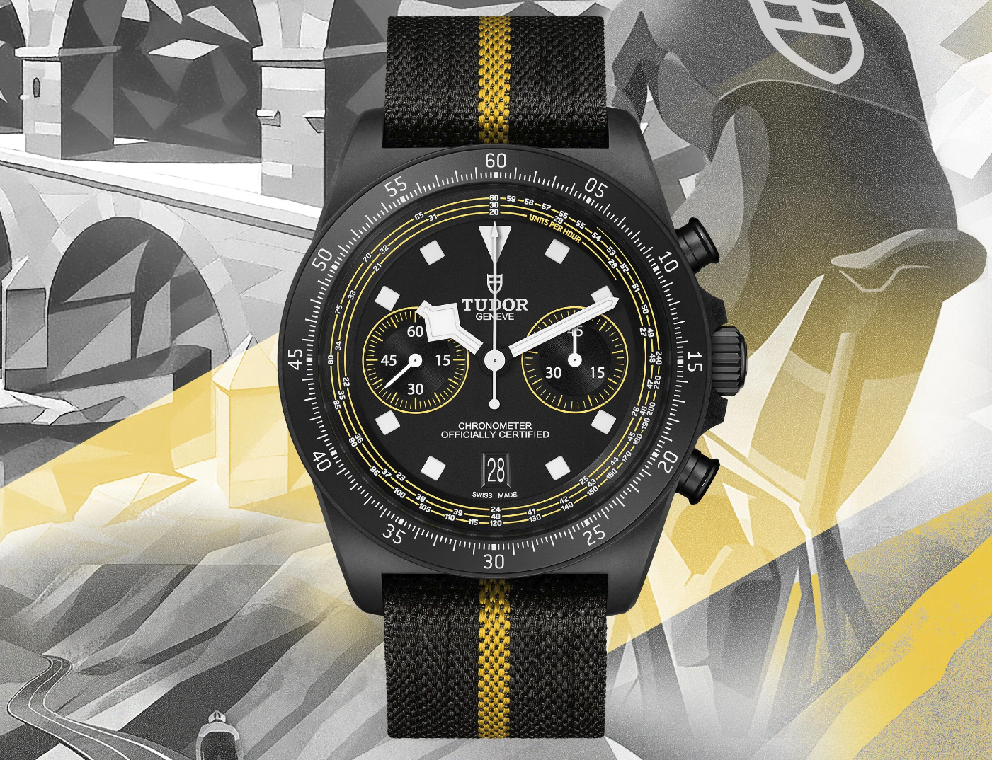 Nowy zegarek Tudor FXD Chrono "Yellow" ma matową kopertę z włókna węglowego i kopułę szafirową w świeżej kolorystyce