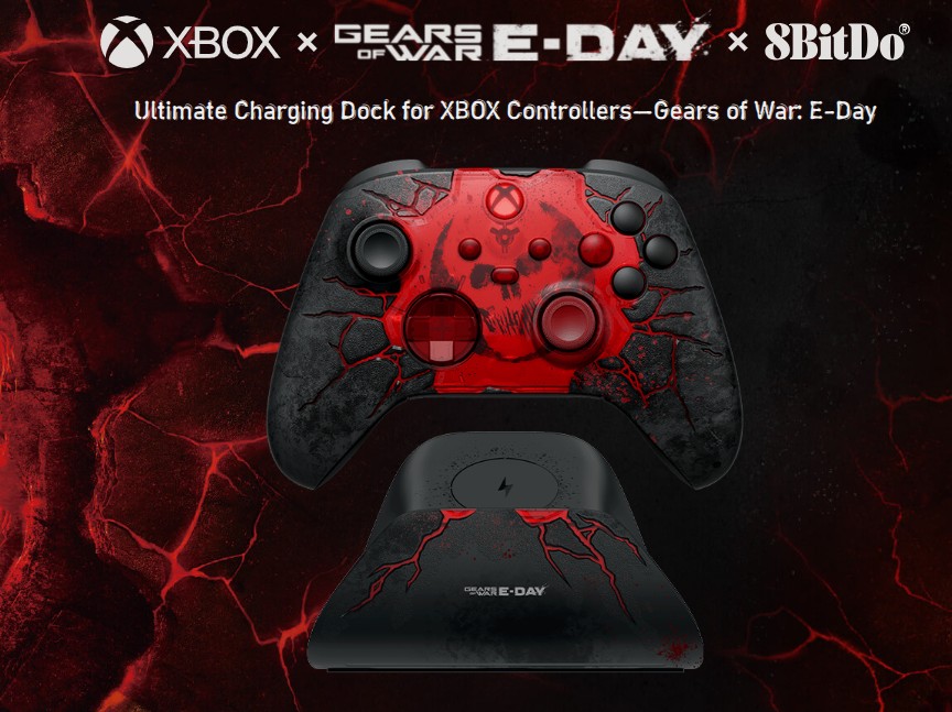 Bezprzewodowa stacja ładująca firmy 8BitDo, inspirowana grą „Gears of War”, przeznaczona dla kontrolerów Xbox, jest wyposażona w bezprzewodowy zestaw akumulatorów