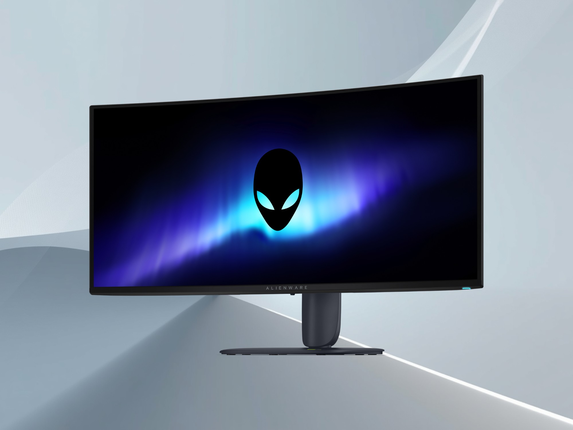 Na zdjęciu widoczny jest przód 34-calowego monitora gamingowego Alienware AW3426DW z wyświetlaczem QD-OLED