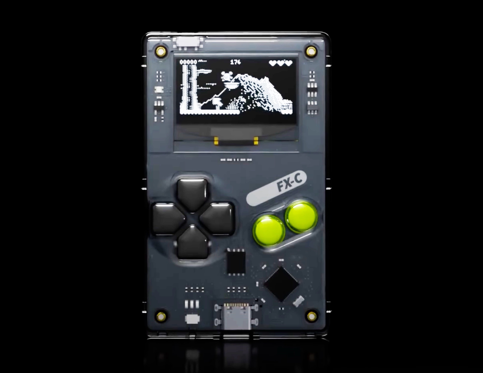 Gamingowy handheld Arduboy FX-C z wyświetlaczem OLED, 300 grami i trybem multiplayer