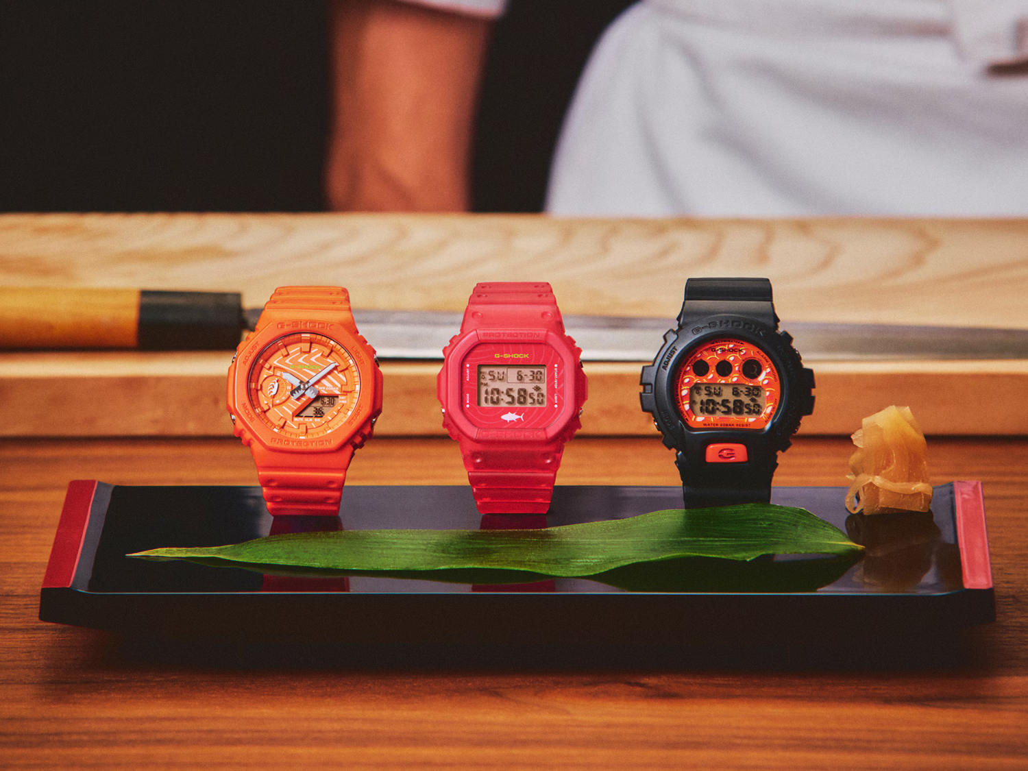 Casio prezentuje nowe zegarki G-Shock wyprodukowane w Japonii, inspirowane sushi z tuńczykiem, łososiem i gunkan-maki.