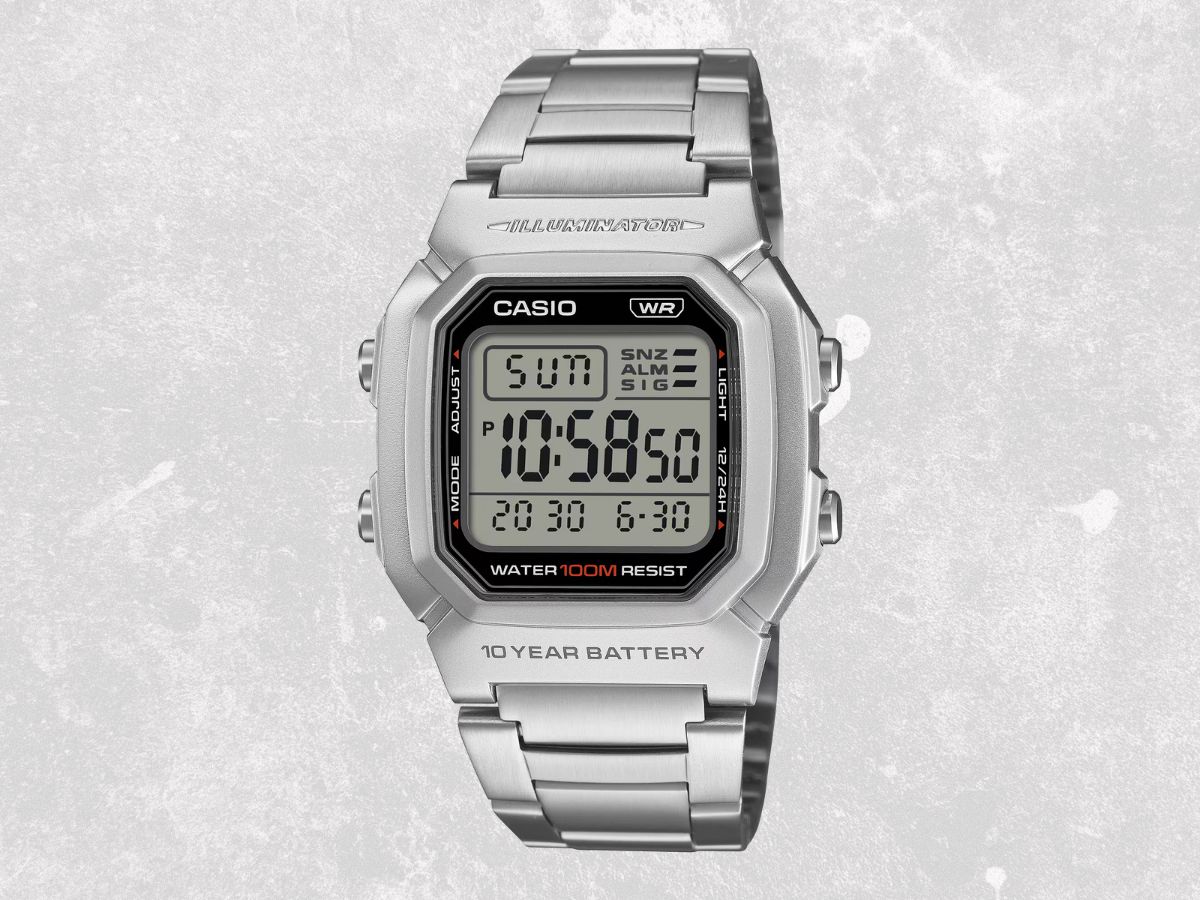 Nowy zegarek Casio z metalowym paskiem i kwadratowym wyświetlaczem cyfrowym w kolejnych krajach