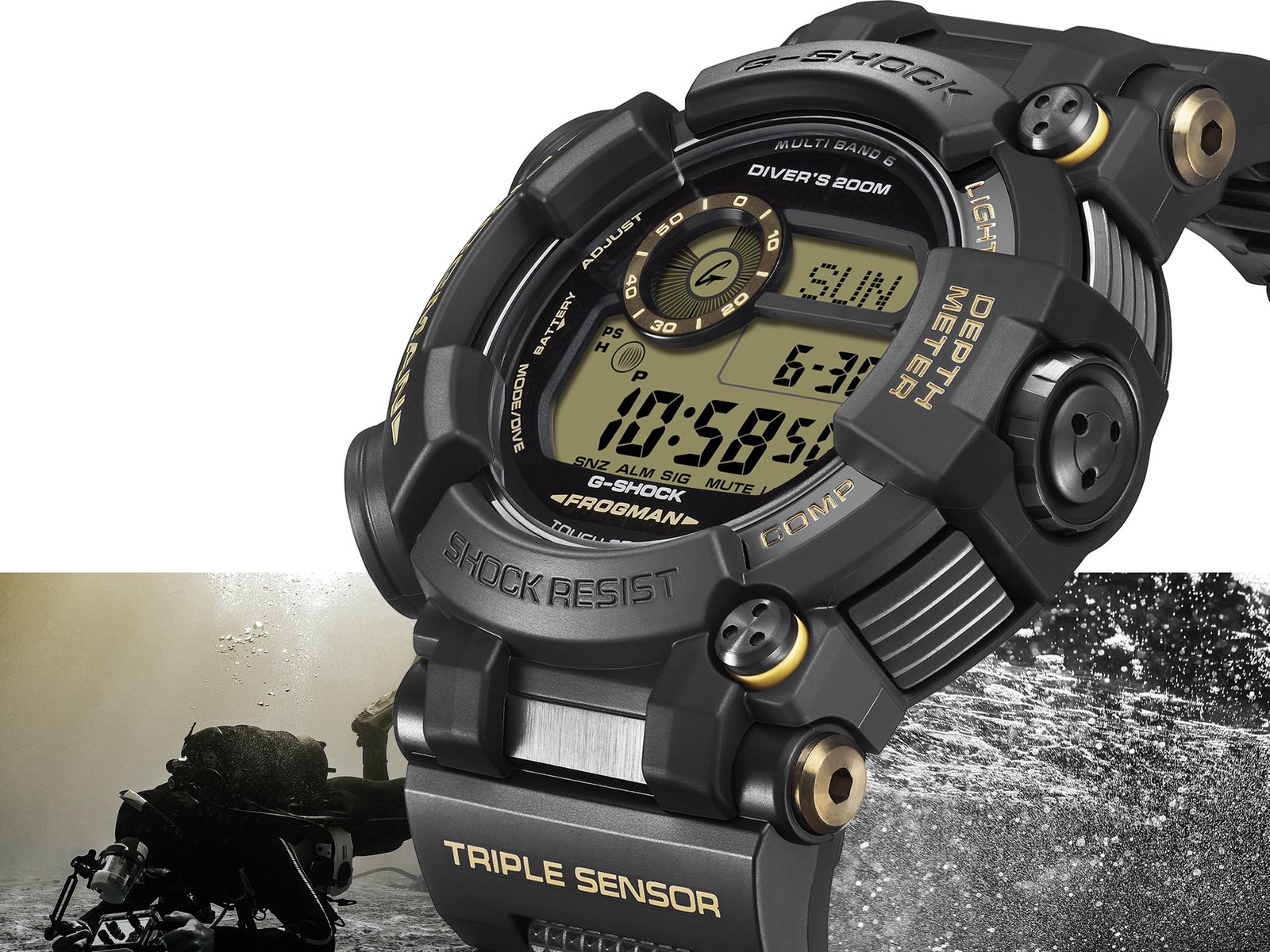 Casio wprowadza na rynek nowy model G-Shock Frogman przeznaczony dla nurków, wyposażony w głębokościomierz do 80 metrów oraz technologię Tough Solar