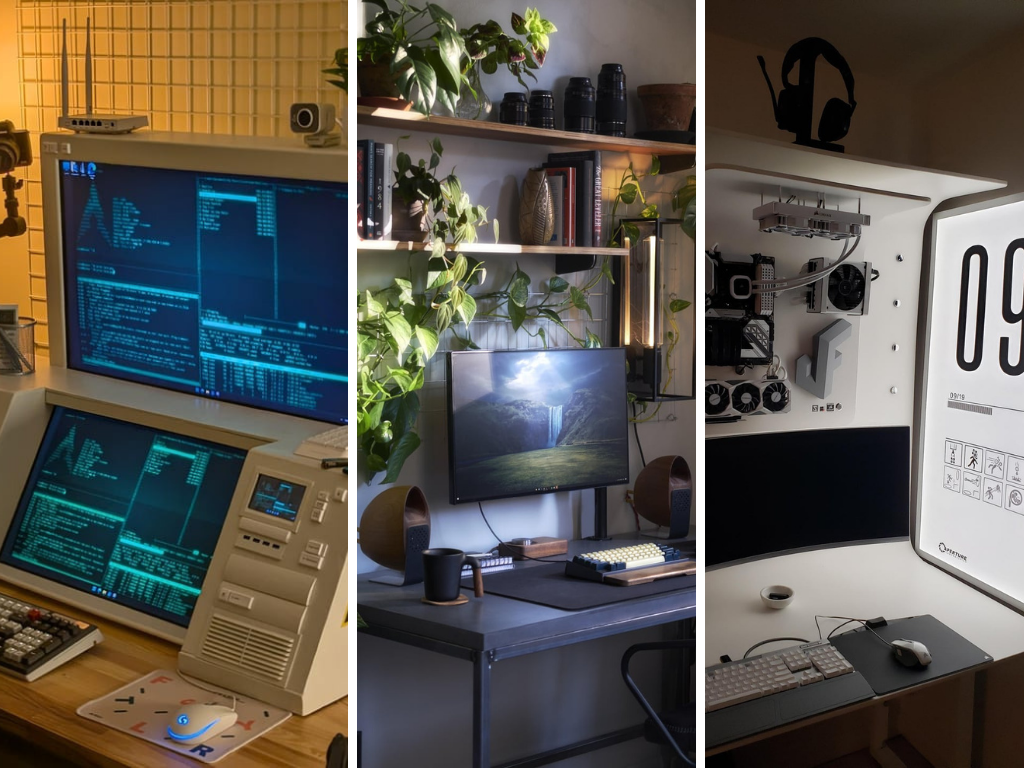 Na r/battlestations można znaleźć retro-futurystyczne konstrukcje, które tylko dobrze wyglądają, a także funkcjonalne konfiguracje o dużej mocy obliczeniowej. Na zdjęciu - trzy różne konfiguracje z subreddita. (Źródło zdjęcia: r/battlestations - edytowane)