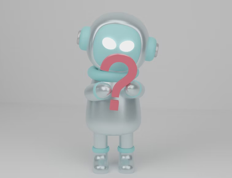 Humanoidalny robot i znak zapytania. (Źródło zdjęcia: Valeria Nikitina - Unsplash)