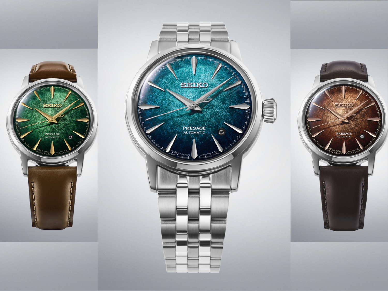 Firma Seiko przedstawia trzy nowe zegarki automatyczne z serii Presage Cocktail Time z tarczami o wykończeniu typu „sunburst”