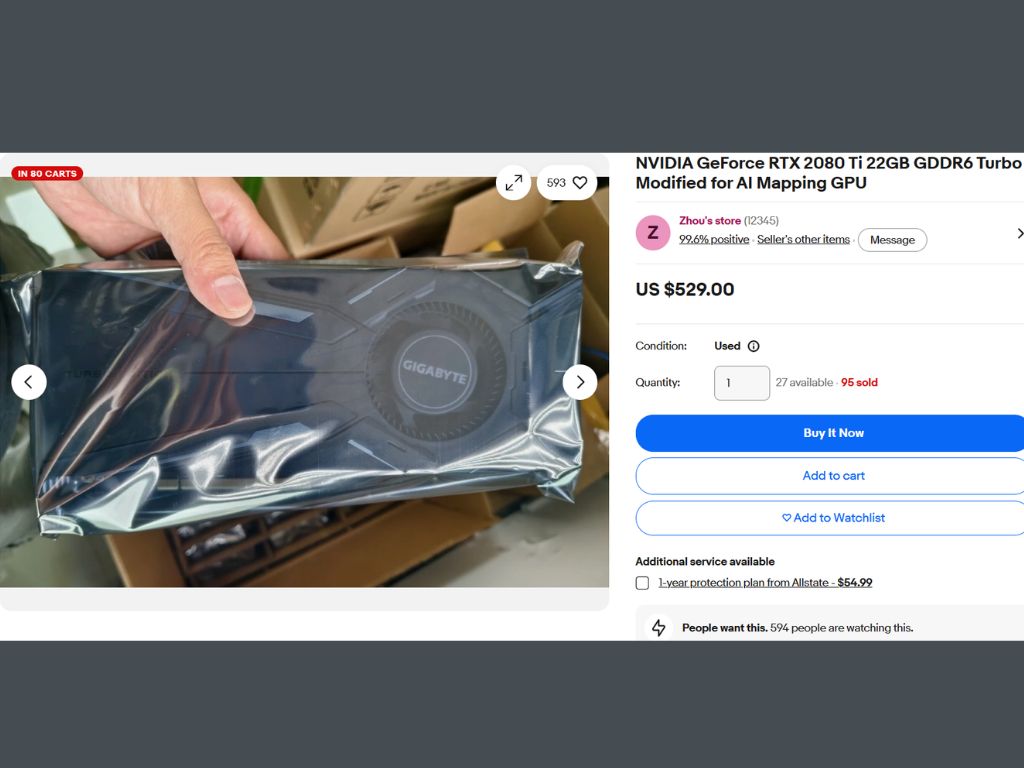 Model RTX 2080 Ti nie traci na popularności, a zmodyfikowane karty „turbo” o pojemności 22 GB pojawiają się w serwisie eBay za około 500 dolarów