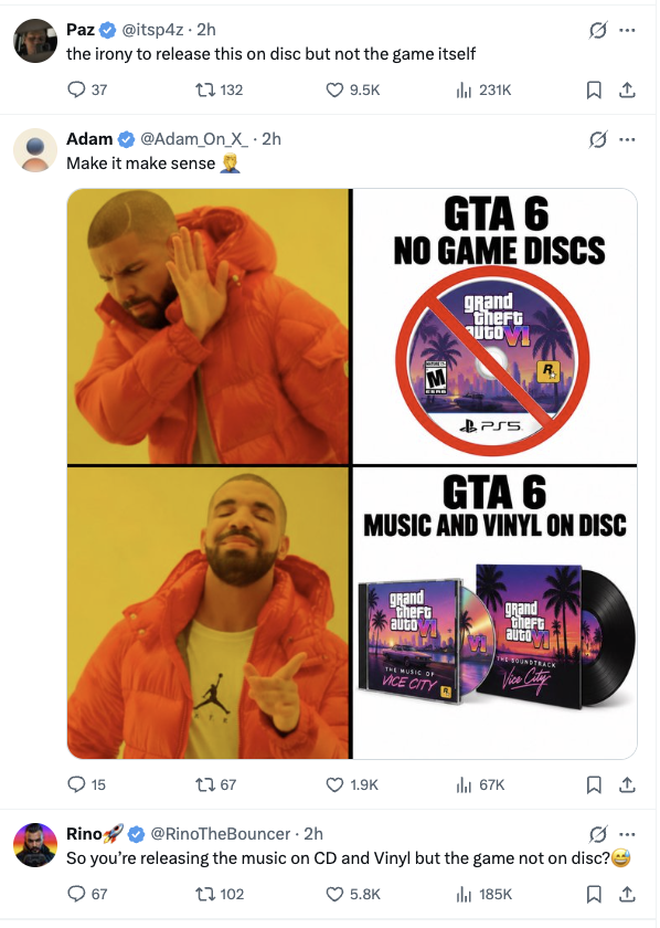 Komentarze użytkowników w odpowiedzi na post firmy Rockstar Games.