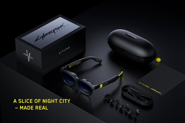 Okulary VITURE x Cyberpunk 2077 Luma Cyber XR są dostarczane w specjalnym pudełku detalicznym. (Źródło zdjęcia: Viture)