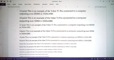 Wyświetlany z odległości 80 cali, 4- do 12-punktowy tekst w programie Microsoft Word jest czytelny. (Źródło obrazu: Notebookcheck)