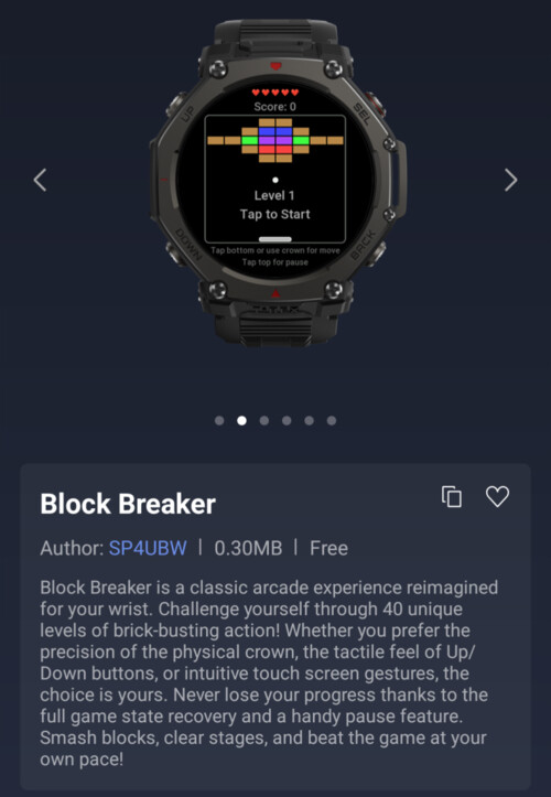 Aplikacja Block Breaker Mini dla smartwatchów Amazfit