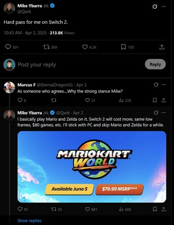 Mike Ybarra Switch 2 krytyka X post #1 (źródło obrazu: zrzut ekranu, konto Mike Ybarra X)