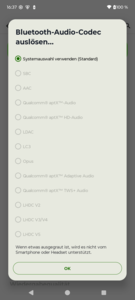 Obsługiwane kodeki Bluetooth