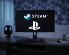 Logo Steam i PlayStation wyświetlane na monitorze PC