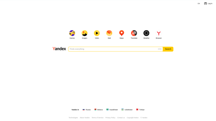 Yandex.com - strona startowa na luty 2023 (Źródło obrazu: własne)