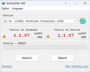 Uruchomić Ventoy - wybrać stick - zainstalować