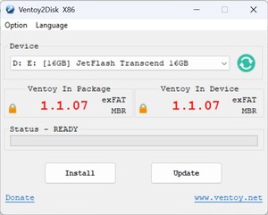 Uruchomić Ventoy - wybrać stick - zainstalować