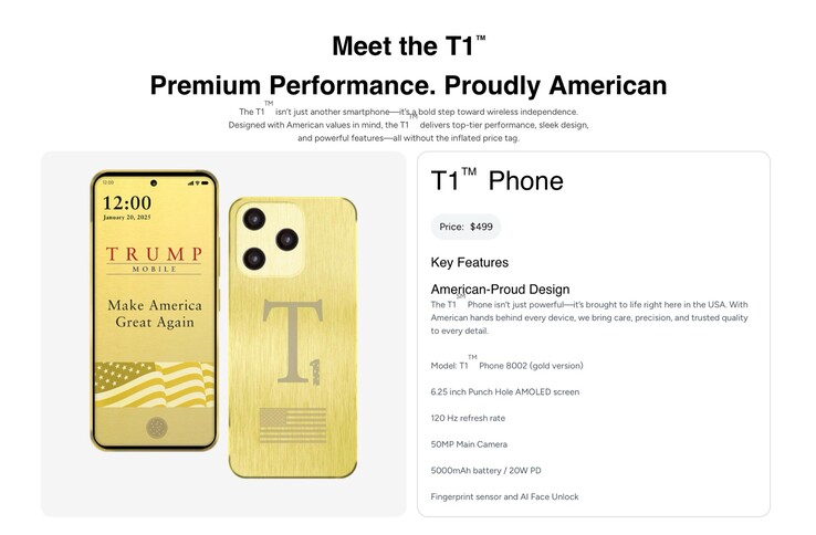 Strona produktu Trump T1 Phone usunęła wszystkie stwierdzenia, że urządzenie zostało wyprodukowane w USA.