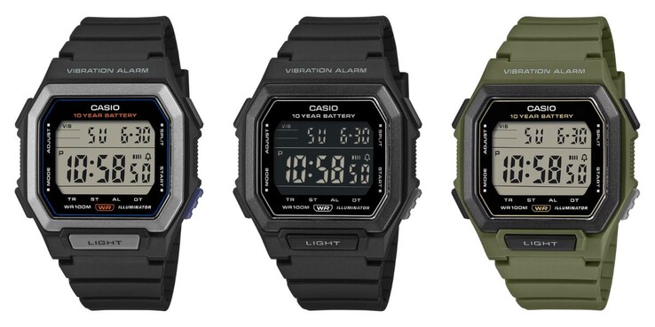Od lewej do prawej: zegarki Casio W-738H-1AV, W-738H-1BV i W-738H-3AV