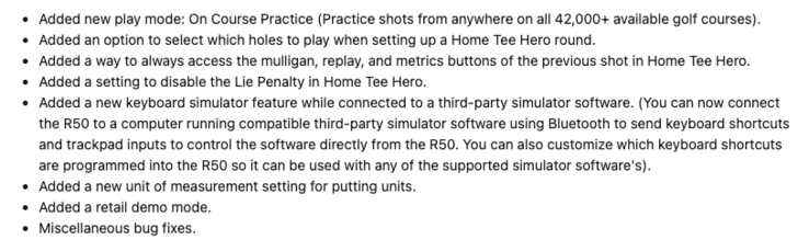 Dziennik zmian oprogramowania systemowego 8.40 dla Garmin Approach R50. (Źródło obrazu: zrzut ekranu z forum Garmin)