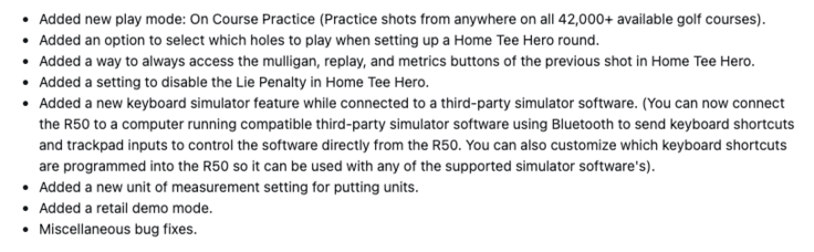 Dziennik zmian oprogramowania systemowego 8.40 dla Garmin Approach R50. (Źródło obrazu: zrzut ekranu z forum Garmin)