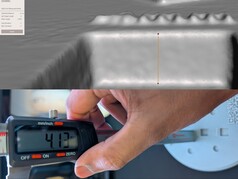 Pomiar głębokości 4 mm na Scanbench w MeshMixer (góra) vs pomiar suwmiarką (dół)