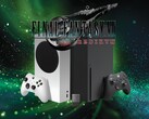 Logo Final Fantasy 7 Rebirth nad konsolami Xbox i pamięcią masową