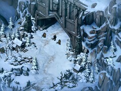 Ilustracja przedstawiająca zaśnieżony krajobraz z gry „Thronebreaker: The Witcher Tales”.