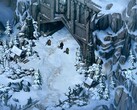 Ilustracja przedstawiająca zaśnieżony krajobraz z gry „Thronebreaker: The Witcher Tales”.