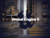 Logo Unreal Engine 5 z wyrenderowanym środowiskiem w tle (źródło obrazu: Epic)