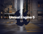 Logo Unreal Engine 5 z wyrenderowanym środowiskiem w tle (źródło obrazu: Epic)