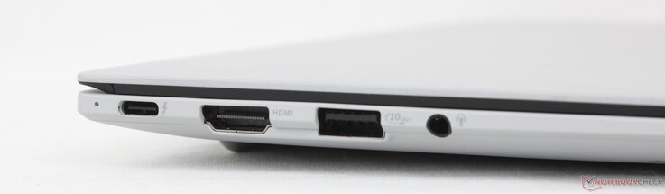 Po lewej: USB-C 4.0 Thunderbolt 4 z DisplayPort + Power Delivery, HDMI 2.1 TMDS, USB-A 3.2 Gen. 2, zestaw słuchawkowy 3,5 mm