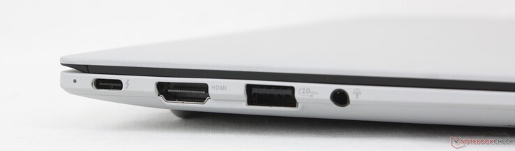 Po lewej: USB-C 4.0 Thunderbolt 4 z DisplayPort + Power Delivery, HDMI 2.1 TMDS, USB-A 3.2 Gen. 2, zestaw słuchawkowy 3,5 mm