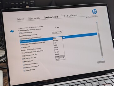 Opcje do 96 GB dla GPU. HP ostrzega, że "zbyt duży rozmiar pamięci wideo" może mieć wpływ na ogólną wydajność systemu
