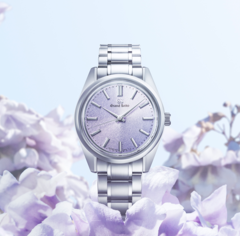 Model Grand Seiko SBGW323 posiada miękką i piękną fioletową tarczę z wzorem Mt. Iwate inspirowaną kwiatem kiri (źródło zdjęcia: Grand Seiko)